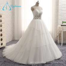 Appliques en dentelle Cascading Ruffles Zipper Custom Wedding Dress